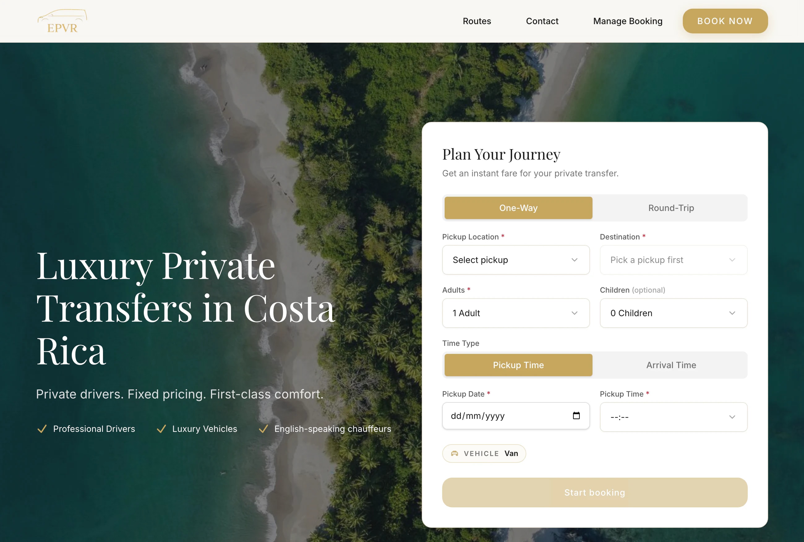 Clickable prototype of the Elite Pura Vida Rides booking page on day 3